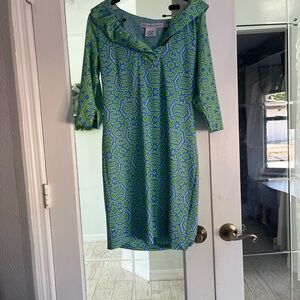 Gretchen Scott Designs Green and Blue Patterned Long Sleeve Dress
